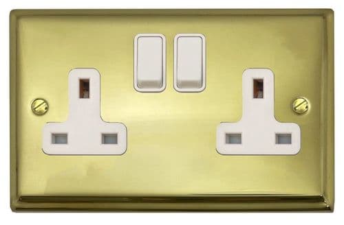 G&H DB10W Deco Plate Polished Brass 2 Gang Double 13A Switched Plug Socket