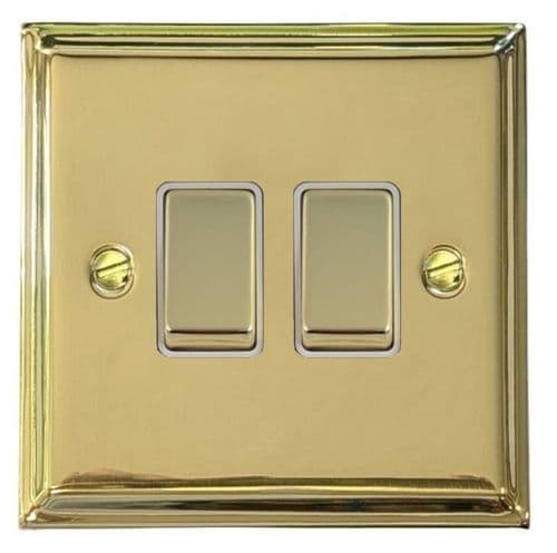 G&H DB202 Deco Plate Polished Brass 2 Gang 1 or 2 Way Rocker Light Switch