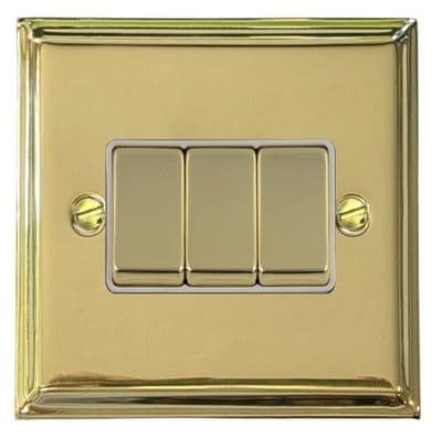 G&H DB203 Deco Plate Polished Brass 3 Gang 1 or 2 Way Rocker Light Switch