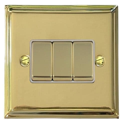 G&H DB203 Deco Plate Polished Brass 3 Gang 1 or 2 Way Rocker Light Switch
