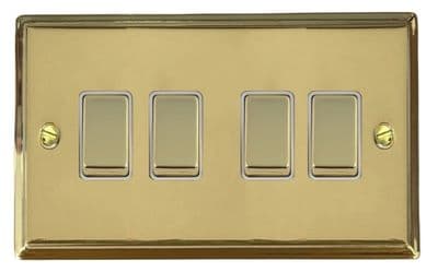 G&H DB204 Deco Plate Polished Brass 4 Gang 1 or 2 Way Rocker Light Switch