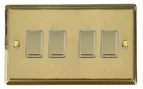 G&H DB204 Deco Plate Polished Brass 4 Gang 1 or 2 Way Rocker Light Switch