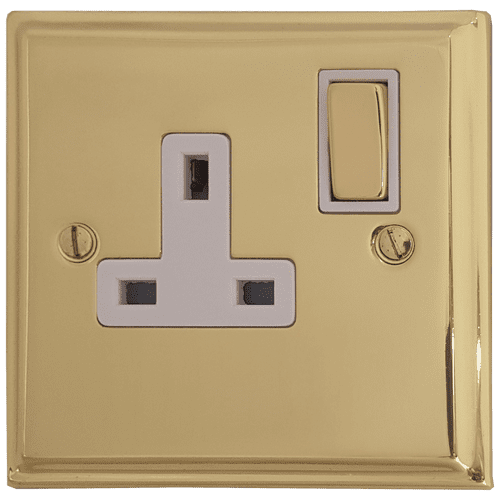 G&H DB209 Deco Plate Polished Brass 1 Gang Single 13A Switched Plug Socket
