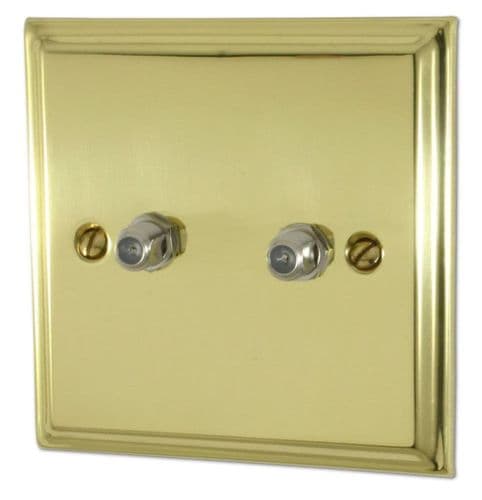 G&H DB237 Deco Plate Polished Brass 2 Gang Satellite Socket Point
