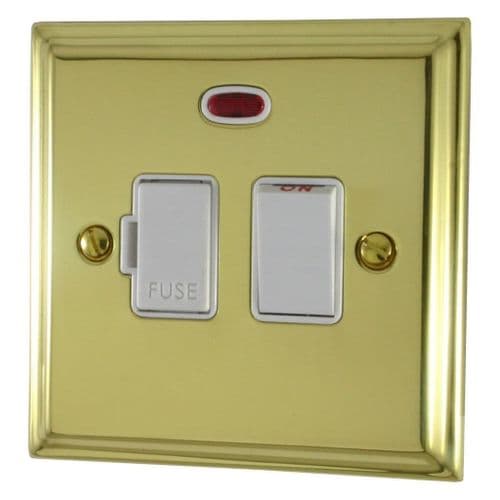G&H DB27W Deco Plate Polished Brass 1 Gang Fused Spur 13A Switched & Neon