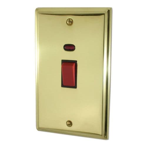 G&H DB28B Deco Plate Polished Brass 45 Amp DP Cooker Switch & Neon Vertical Plate