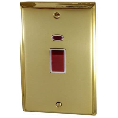 G&H DB28W Deco Plate Polished Brass 45 Amp DP Cooker Switch & Neon Vertical Plate