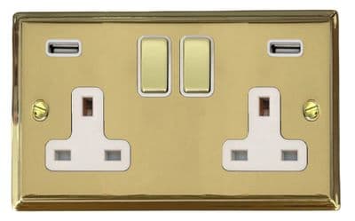 G&H DB2910 Deco Plate Polished Brass 2 Gang Double 13A Switched Plug Socket 2.1A USB