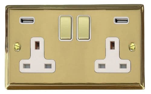 G&H DB2910 Deco Plate Polished Brass 2 Gang Double 13A Switched Plug Socket 2.1A USB