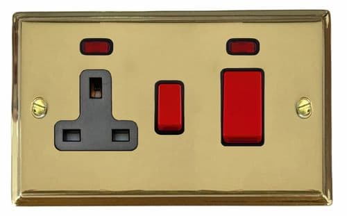 G&H DB29B Deco Plate Polished Brass 45 Amp DP Cooker Switch & 13A Switched Socket