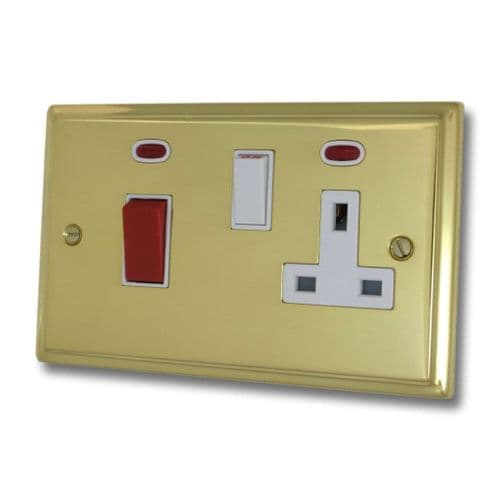 G&H DB29W Deco Plate Polished Brass 45 Amp DP Cooker Switch & 13A Switched Socket