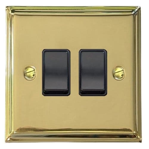 G&H DB2B Deco Plate Polished Brass 2 Gang 1 or 2 Way Rocker Light Switch