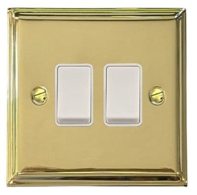 G&H DB2W Deco Plate Polished Brass 2 Gang 1 or 2 Way Rocker Light Switch