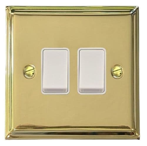 G&H DB2W Deco Plate Polished Brass 2 Gang 1 or 2 Way Rocker Light Switch