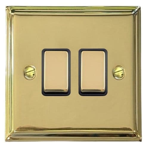 G&H DB302 Deco Plate Polished Brass 2 Gang 1 or 2 Way Rocker Light Switch