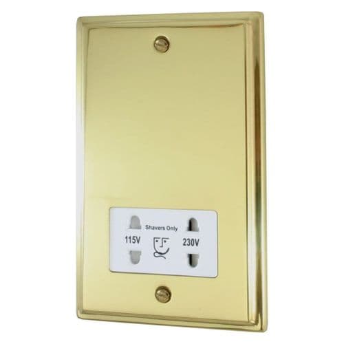 G&H DB30W Deco Plate Polished Brass Dual Voltage Shaver Socket 115-230V