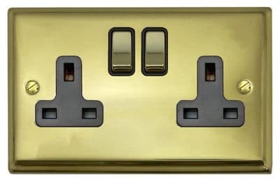 G&H DB310 Deco Plate Polished Brass 2 Gang Double 13A Switched Plug Socket