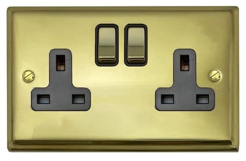 G&H DB310 Deco Plate Polished Brass 2 Gang Double 13A Switched Plug Socket