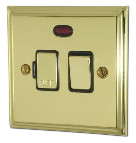 G&H DB327 Deco Plate Polished Brass 1 Gang Fused Spur 13A Switched & Neon