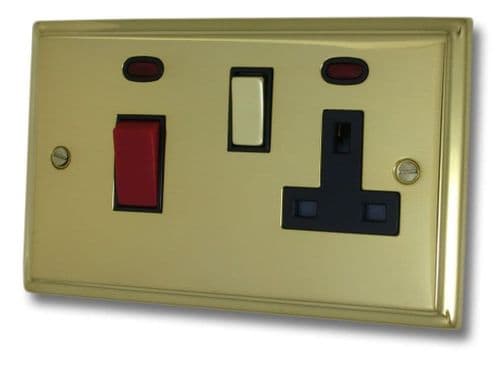 G&H DB329 Deco Plate Polished Brass 45 Amp DP Cooker Switch & 13A Switched Socket