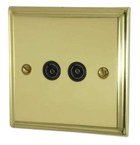 G&H DB36B Deco Plate Polished Brass 2 Gang TV Coax Socket Point