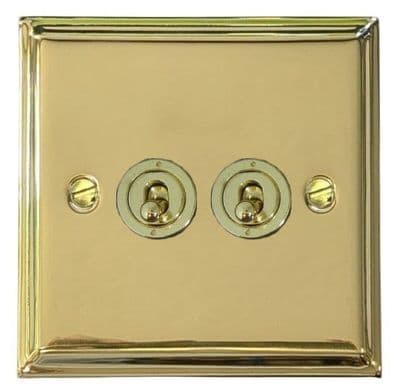G&H DB382-PB Deco Plate Polished Brass 2 Gang 1 or 2 Way Toggle Light Switch