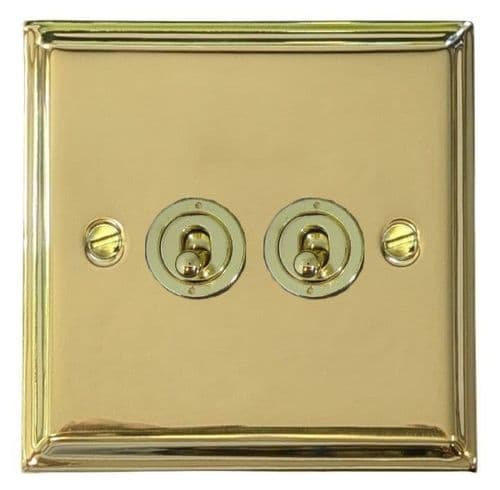 G&H DB382-PB Deco Plate Polished Brass 2 Gang 1 or 2 Way Toggle Light Switch