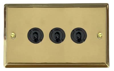 G&H DB383-FBK Deco Plate Polished Brass 3 Gang 2 Way Toggle Light Switch