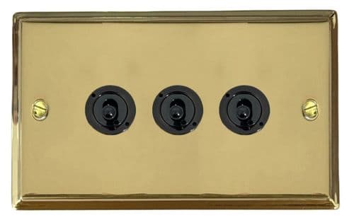 G&H DB383-FBK Deco Plate Polished Brass 3 Gang 2 Way Toggle Light Switch