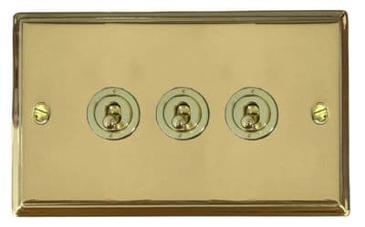 G&H DB383-PB Deco Plate Polished Brass 3 Gang 1 or 2 Way Toggle Light Switch