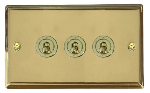 G&H DB383-PB Deco Plate Polished Brass 3 Gang 1 or 2 Way Toggle Light Switch