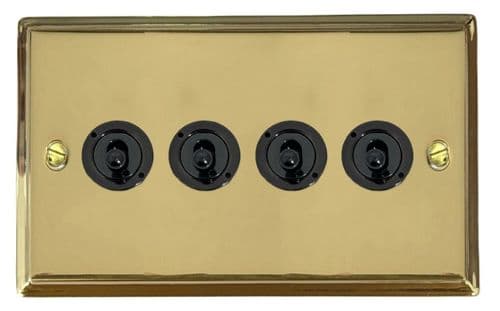 G&H DB384-FBK Deco Plate Polished Brass 4 Gang 2 Way Toggle Light Switch