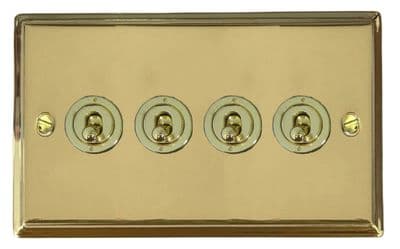 G&H DB384-PB Deco Plate Polished Brass 4 Gang 1 or 2 Way Toggle Light Switch