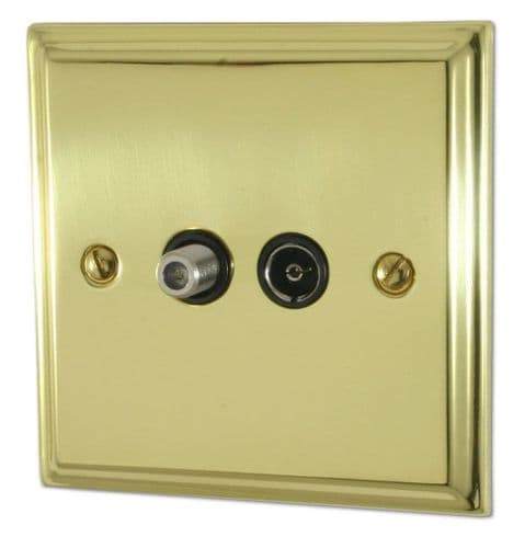 G&H DB38B Deco Plate Polished Brass 1 Gang TV Coax & Satellite Socket Point