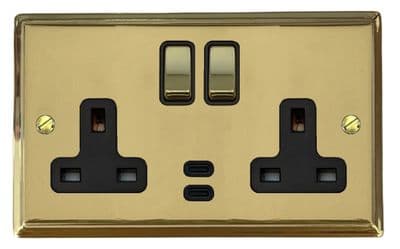 G&H DB3913 Deco Plate Polished Brass 2 Gang Double 13A Plug Socket Dual 4.2A USB C