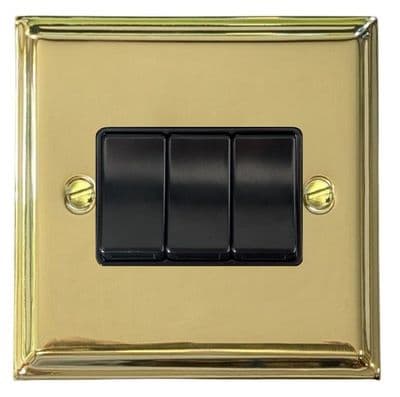 G&H DB3B Deco Plate Polished Brass 3 Gang 1 or 2 Way Rocker Light Switch