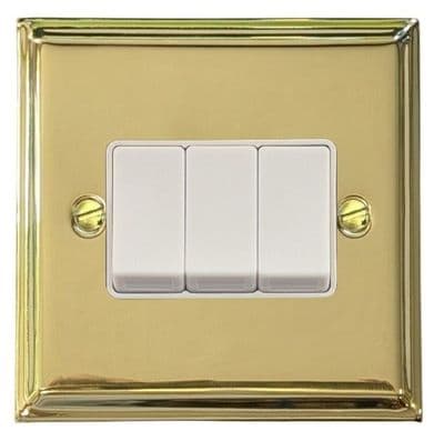 G&H DB3W Deco Plate Polished Brass 3 Gang 1 or 2 Way Rocker Light Switch