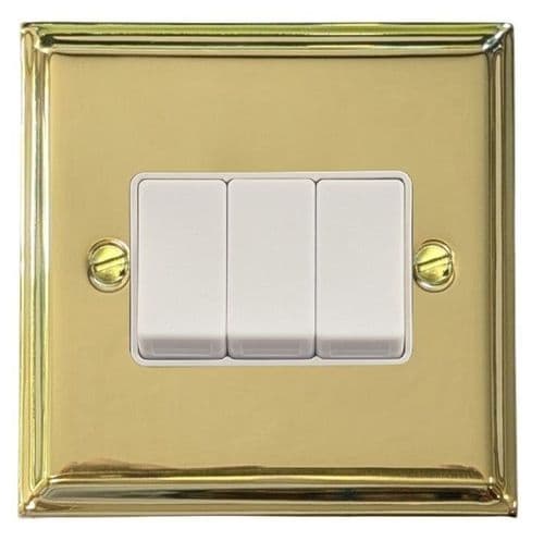 G&H DB3W Deco Plate Polished Brass 3 Gang 1 or 2 Way Rocker Light Switch