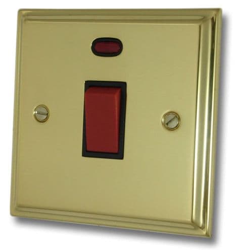 G&H DB46B Deco Plate Polished Brass 45 Amp DP Cooker Switch & Neon Single Plate