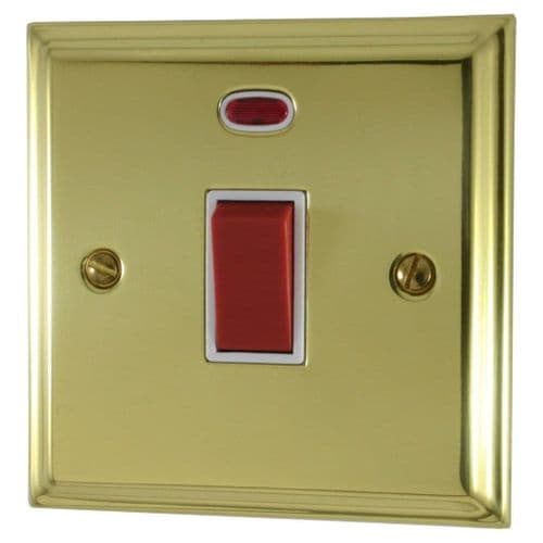 G&H DB46W Deco Plate Polished Brass 45 Amp DP Cooker Switch & Neon Single Plate