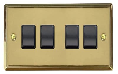G&H DB4B Deco Plate Polished Brass 4 Gang 1 or 2 Way Rocker Light Switch