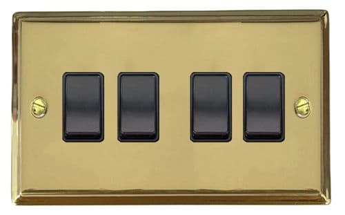 G&H DB4B Deco Plate Polished Brass 4 Gang 1 or 2 Way Rocker Light Switch