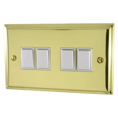 G&H DB4W Deco Plate Polished Brass 4 Gang 1 or 2 Way Rocker Light Switch