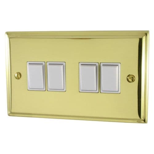 G&H DB4W Deco Plate Polished Brass 4 Gang 1 or 2 Way Rocker Light Switch