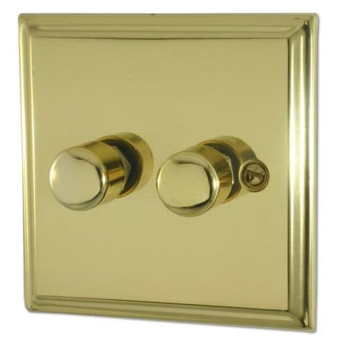 G&H DB522 Deco Plate Polished Brass 2 Gang 1 or 2 Way LED Dimmer Switch