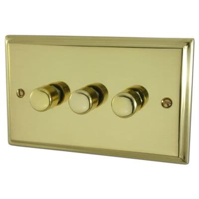 G&H DB523 Deco Plate Polished Brass 3 Gang 1 or 2 Way LED Dimmer Switch