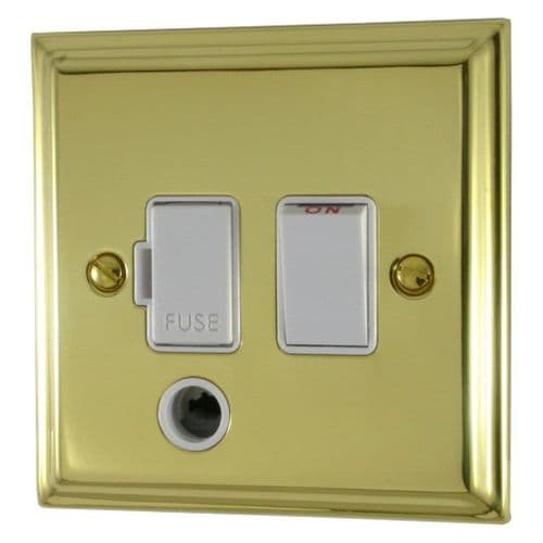 G&H DB56W Deco Plate Polished Brass 1 Gang Fused Spur 13A Switched & Flex Outlet