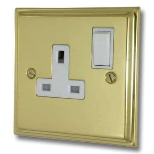 G&H DB9W Deco Plate Polished Brass 1 Gang Single 13A Switched Plug Socket