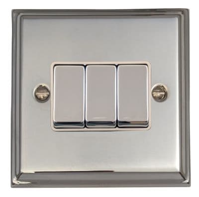 G&H DC203 Deco Plate Polished Chrome 3 Gang 1 or 2 Way Rocker Light Switch
