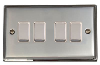 G&H DC204 Deco Plate Polished Chrome 4 Gang 1 or 2 Way Rocker Light Switch